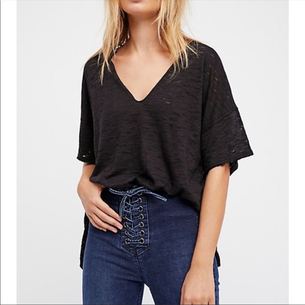 Free People Black Short Sleeve Tee